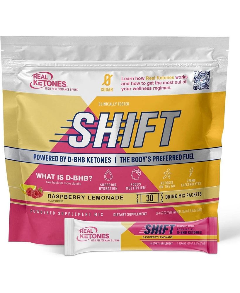 Real Ketones Shift Raspberry Lemonade Exogenous D Bhb + Keto Electrolyte Powder, 30 Drink Mix Packets for Rapid Ketosis