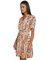 Karl Lagerfeld Paris Women's Printed Belted A-Line Dress