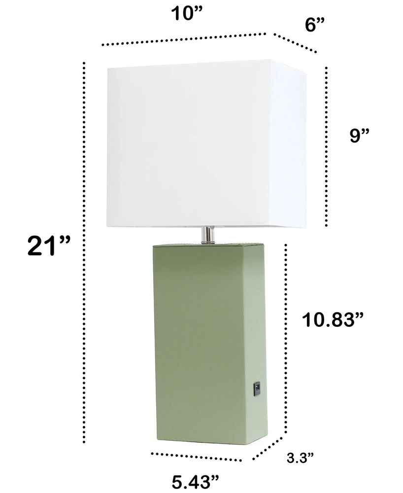 Lalia Home Lexington 21" Leather Base Modern Decor Bedside Table Lamp with Usb Charging Port