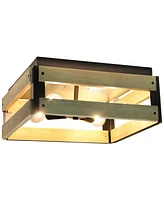 Lalia Home 14" Barnlit Four Light Decorative Squared Metal and Natural Wood Flush Mount Ceiling Light