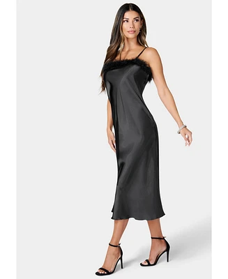 Bebe Women's Solid Satin Sharkbite Dress