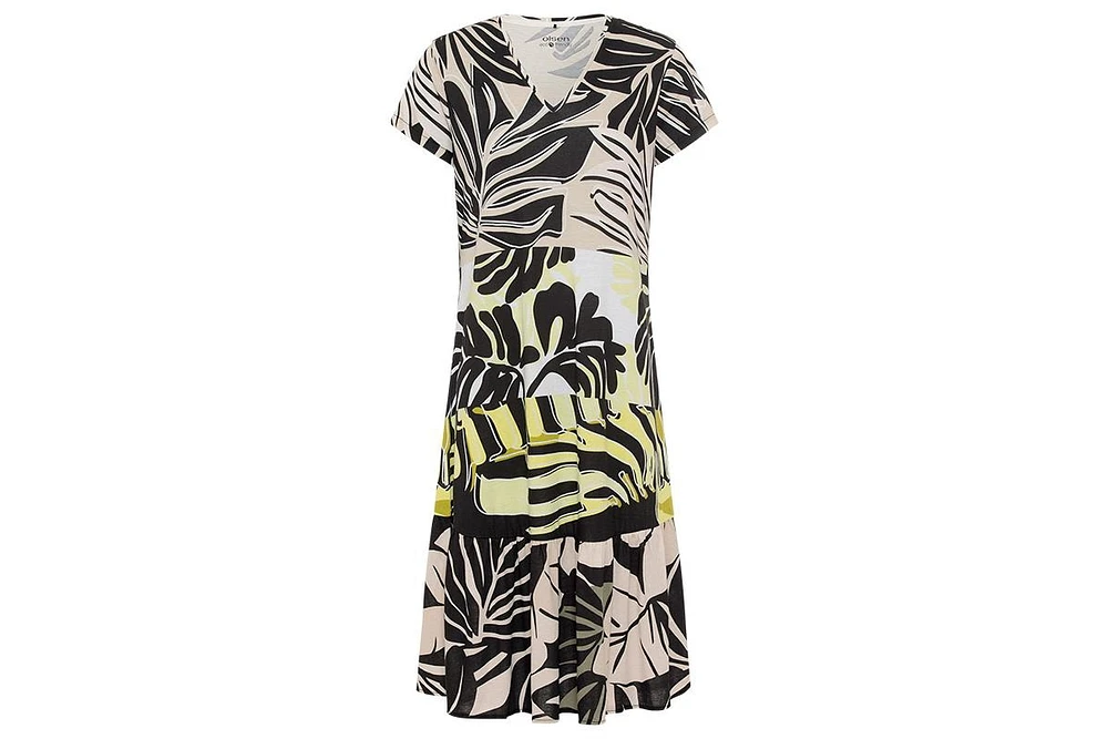 Olsen Women's Short Sleeve Abstract Palm Print Dress