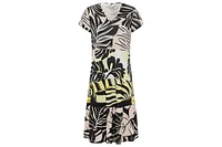 Olsen Women's Short Sleeve Abstract Palm Print Dress