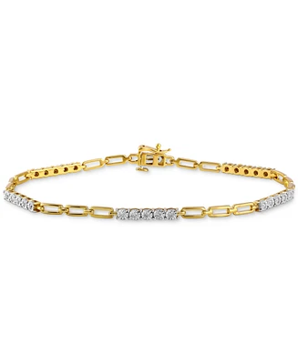 Diamond Station & Polished Open Link Bracelet (1/4 ct. t.w.) in Sterling Silver or Gold-plated Sterling Silver