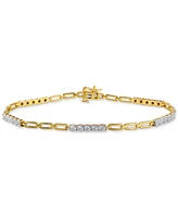 Diamond Station & Polished Open Link Bracelet (1/4 ct. t.w.) in Sterling Silver or Gold-plated Sterling Silver - Gold