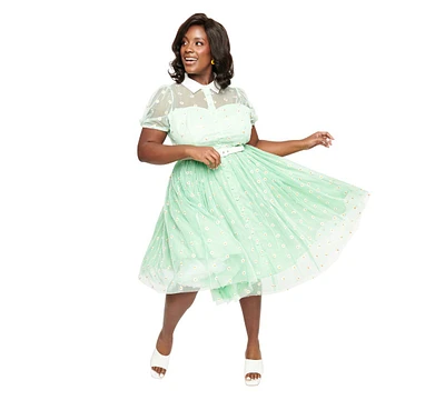 Unique Vintage Plus Size 1950s Short Sleeve Collared Hollie Swing Dress