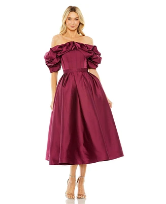 Mac Duggal Women's Off The Shoulder Tea Length Gown