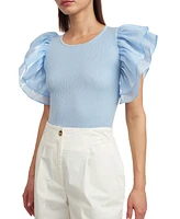 En Saison Women's Antoinette Flutter-Sleeve Bodysuit