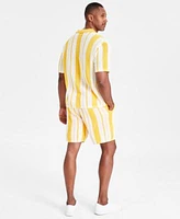 I.N.C. International Concepts Mens Regular Fit Crocheted Stripe Polo Shirt 7 Drawstring Shorts Created For Macys