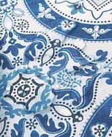 Vietri Medallion Blue Block Print Stain Water Resistant Indoor and Outdoor Tablecloth, 60" x 102" Rectangle