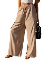 Cupshe Women's Tan Elastic Waist Wide Leg Beach Pants