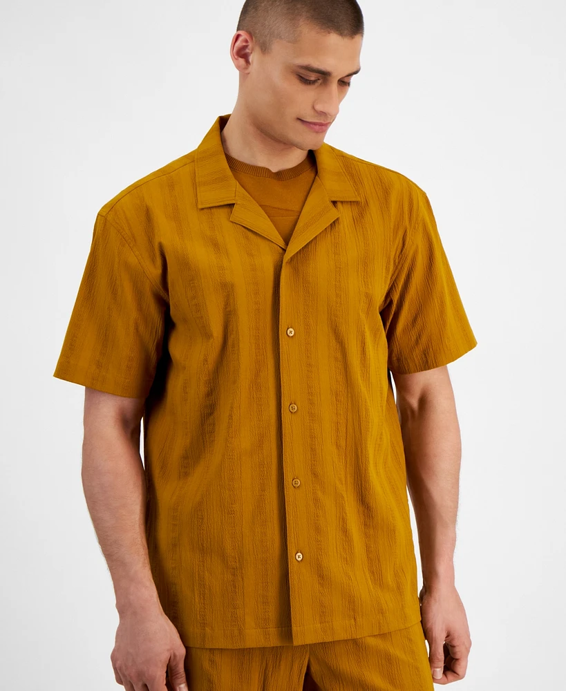 Alfani Men's Short Sleeve Textured Button-Front Camp Shirt, Created for Macy's