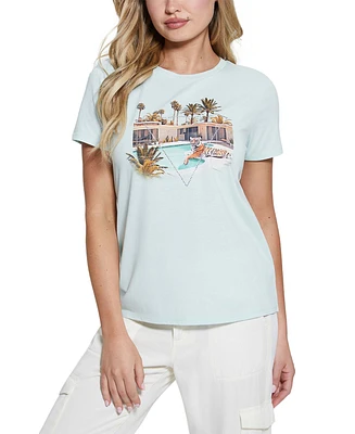 Guess Women's Short Sleeve Poolside Tiger Easy T-Shirt