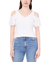 Sam & Jess Women's Cold-Shoulder Eyelet V-Neck Knit Top