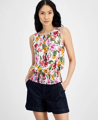 I.n.c. International Concepts Women's Printed Sleeveless Smocked Tank Top, Created for Macy's