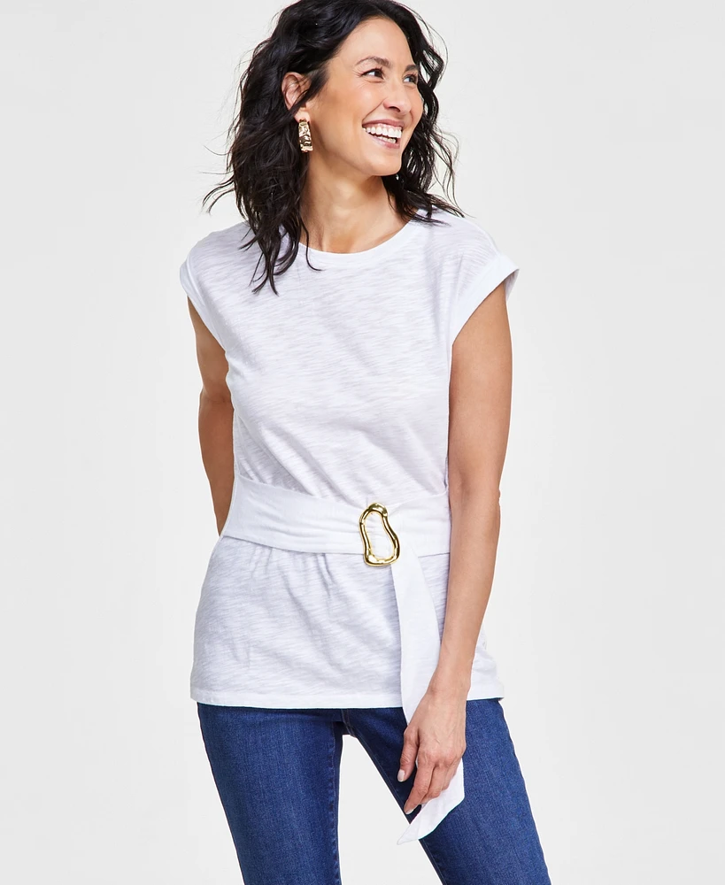 I.n.c. International Concepts Women's Crewneck Belted Top