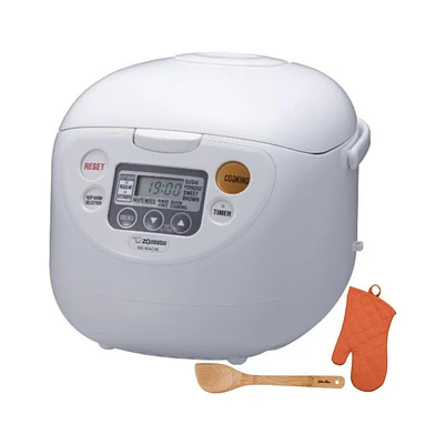 Zojirushi Micom Rice Cooker and Warmer (10-Cup/White) with Stir Spatula & Mitt