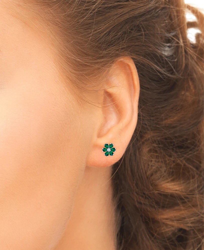 Green Quartz (1-1/3 ct. t.w.) & Lab Grown White Sapphire (1/10 ct. t.w.) Flower Stud Earrings in Sterling Silver