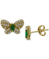 Green Quartz (1/5 ct. t.w.) & Lab Grown White Sapphire (1/2 ct. t.w.) Butterfly Stud Earrings in 14k Gold-Plated Sterling Silver