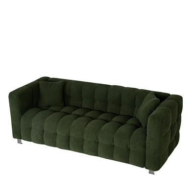 Simplie Fun Green Teddy Fleece Sofa 80" with Throw Pillows & Support