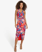 Siena Women's Floral Side-Ruched Sleeveless Midi Dress