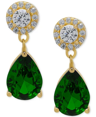 Green Quartz & Lab-Grown White Sapphire Drop Earrings in 14k Gold-Plated Sterling Silver