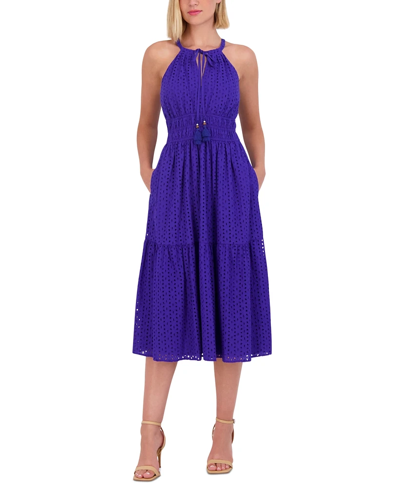 Vince Camuto Women's Cotton Sleeveless Eyelet Midi Dress