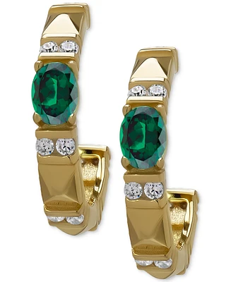 Green Quartz (1/8 ct. t.w.) & Lab Grown White Sapphire (1/4 ct. t.w.) Pyramid Half Hoop Earrings in 14k Gold-Plated Sterling Silver