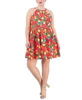 Vince Camuto Plus Printed Fit & Flare Scuba Crepe Dress