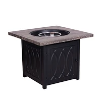 Simplie Fun Faux Woodgrain Table Top And Steel Base Propane Outdoor Fire Pit Table With Lid