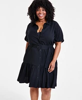 Nina Parker Trendy Plus Puff-Sleeve Tiered Mini Dress, Created for Macy's