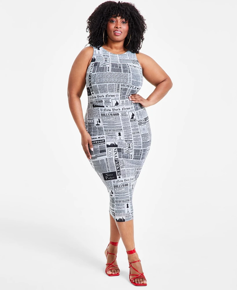 Nina Parker Trendy Plus Printed Mesh Midi Dress, Created for Macy's