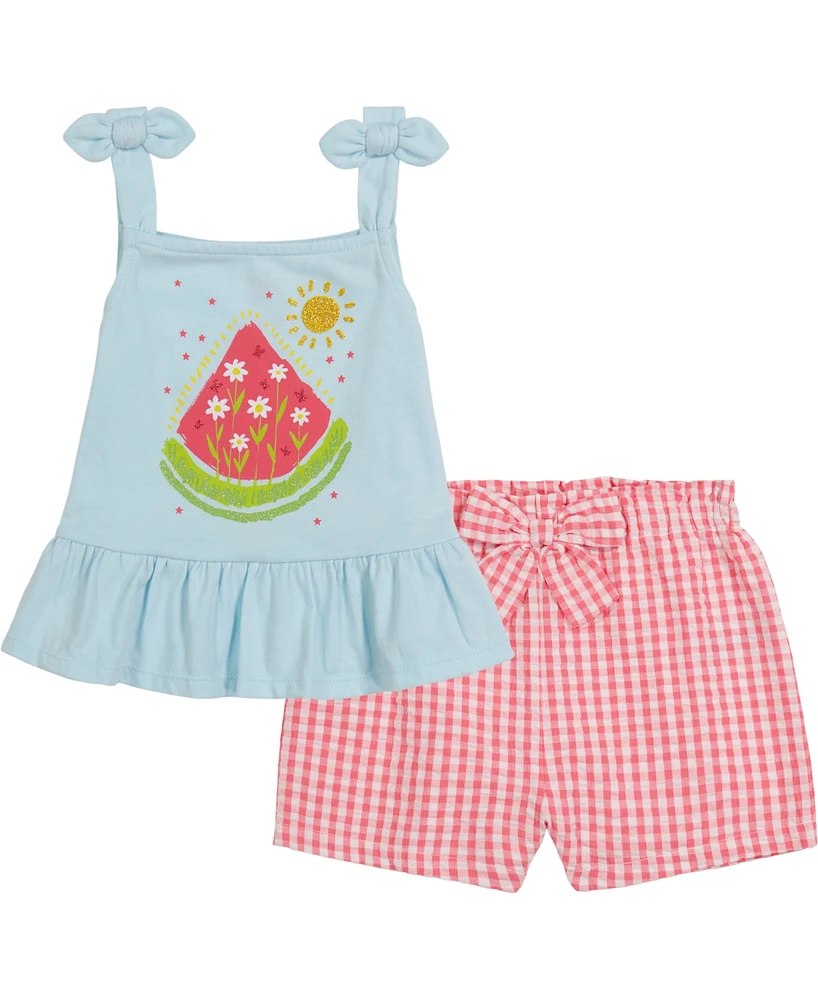 Kids Headquarters Toddler Girls Flounce-Hem Tank and Checkered French Terry Shorts, 2 piece set