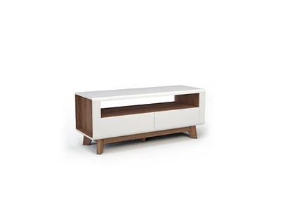 Slickblue Media Console with 2 Pull-Out Drawers and Open Compartment for TVs up to 50 Inch - White