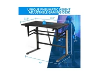 Slickblue Pneumatic Height Adjustable Gaming Desk T Shaped Game Station with Power Strip Tray