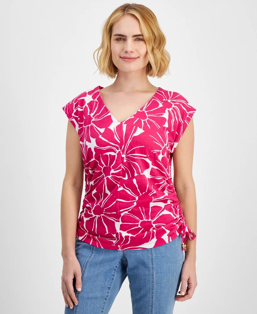 I.n.c. International Concepts Petite Floral-Print Tie-Hem Top, Created for Macy's