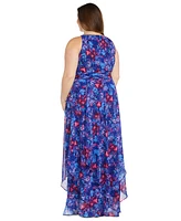 R & M Richards Plus Floral-Print Ruffled Maxi Dress