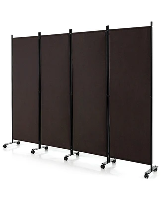 Slickblue 4-Panel Folding Room Divider 6 Feet Rolling Privacy Screen with Lockable Wheels