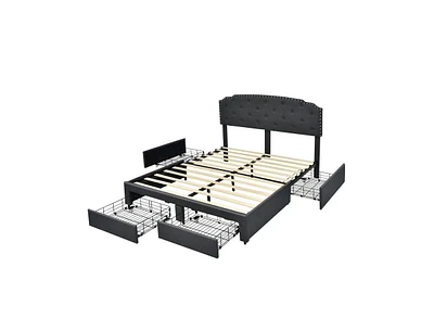 Slickblue Platform Bed Frame with 4 Storage Drawers Adjustable Headboard