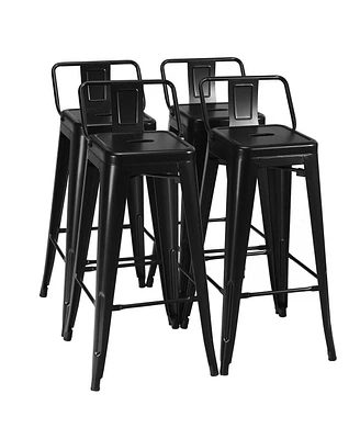 Slickblue 30 Inch Set of 4 Metal Counter Height Barstools with Low Back and Rubber Feet