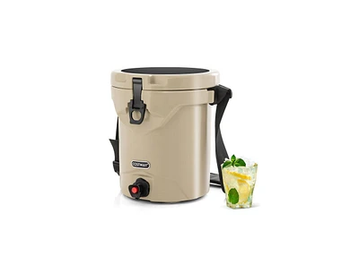 Slickblue 10 Qt Drink Cooler Insulated Ice Chest with Spigot Flat Seat Lid and Adjustable Strap-Beige