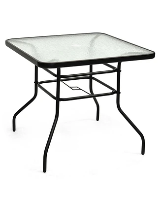 Slickblue 32 Inch Patio Tempered Glass Steel Frame Square Table