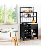 Slickblue Kitchen Bakers Rack Freestanding Wine Table with Glass Holder and Drawer