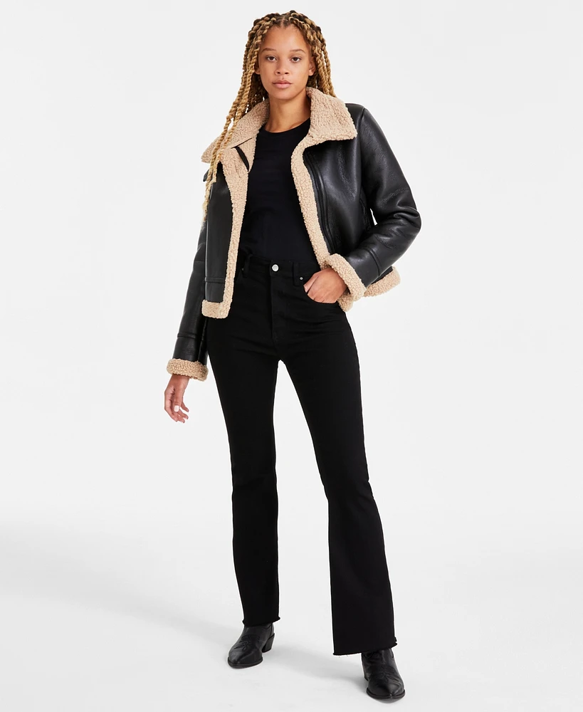 Maralyn & Me Juniors' Faux-Shearling Moto Jacket