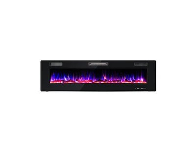 Slickblue 68 Inch Ultra-Thin Electric Fireplace Recessed Wall Mounted with Crystal Log Decoration