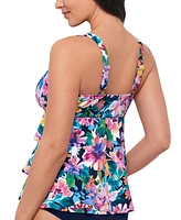 Swim Solutions Women's Garden Swan Triple-Tiered Tankini, Created for Macy's