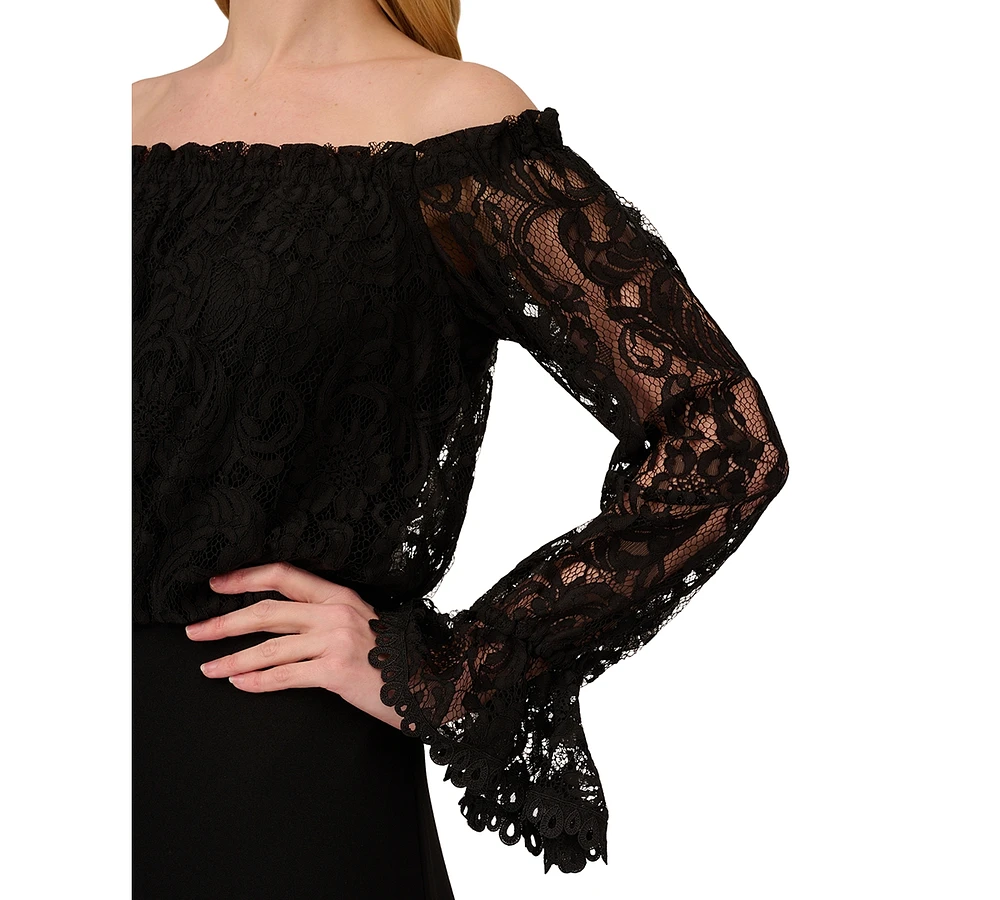 Adrianna Papell Off-The-Shoulder Lace Jumpsuit