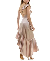 Speechless Juniors' Satin Ruffled High-Low Maxi Dress