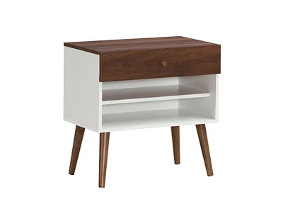 Slickblue Mid-Century Nightstand with Drawer and Rubber Wood Legs