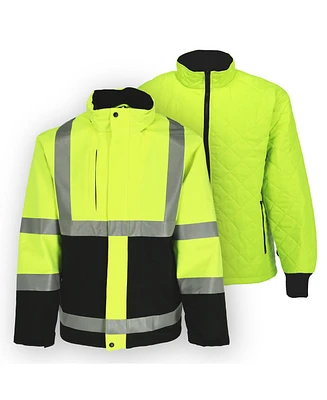 RefrigiWear Men's HiVis 3-in-1 Insulated Rainwear Systems Jacket - Ansi Class 2